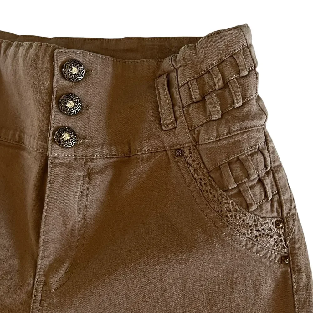 Top Women Khaki High-Waisted Pants No Pockets Size 11 Stretch fabric Casual wear